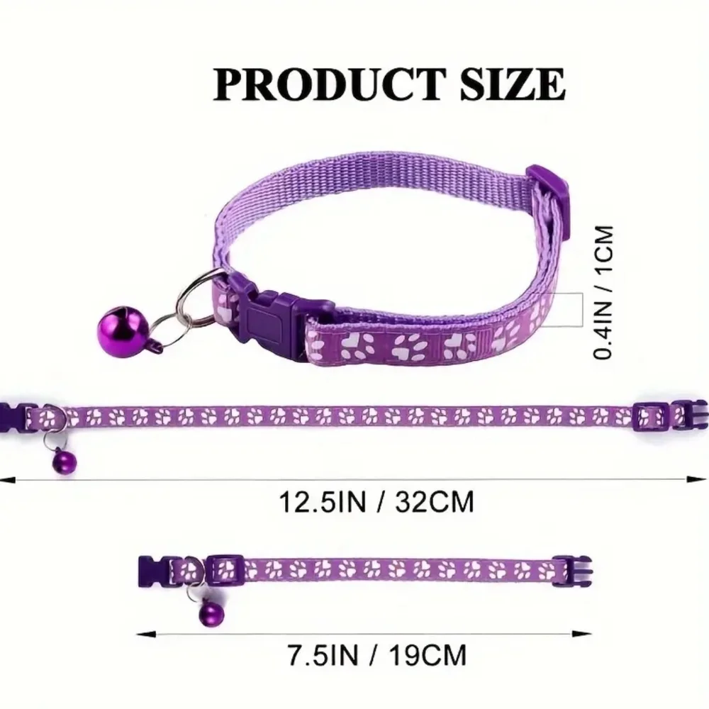 NEW! Adjustable Break Away Cat & Small Dog Paw Prints Collars with Bell!